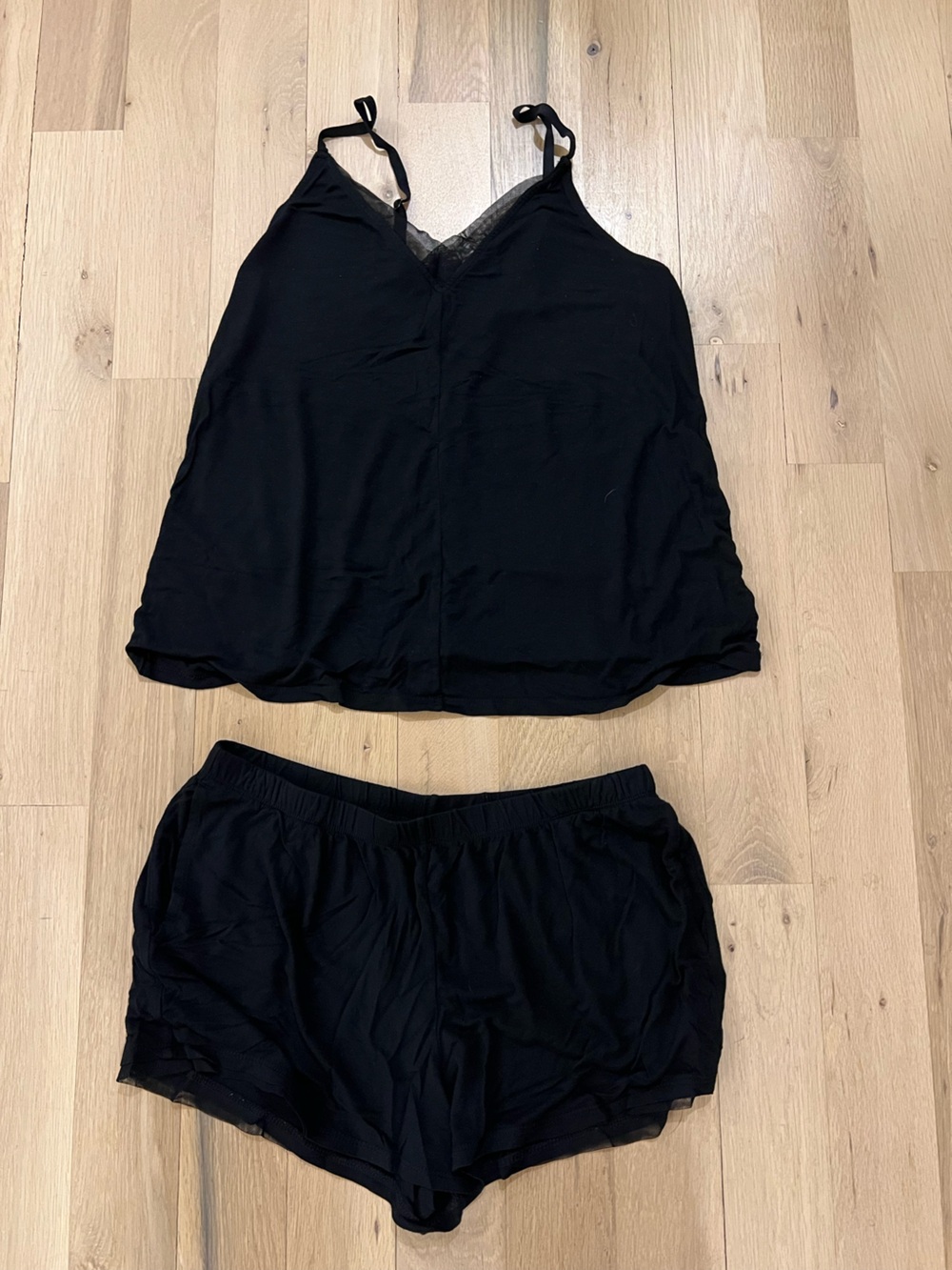 stars above Black Lace Trim Camisole & Shorts Pajama Set